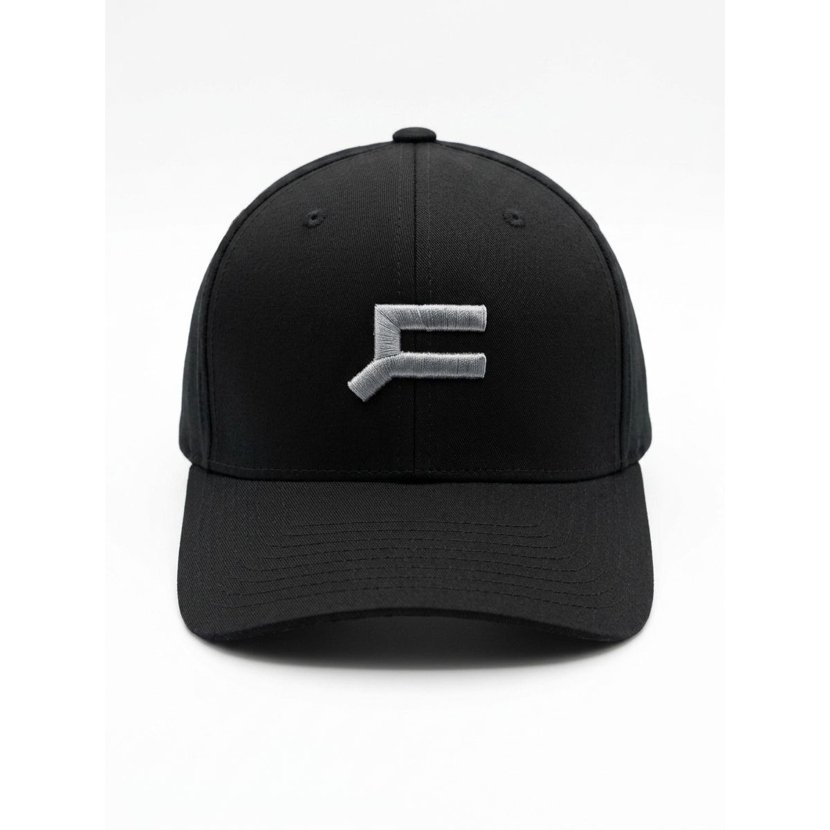 A black baseball cap featuring a textured silver embroidered logo of ConnClothing on the front, set against a plain white background.
